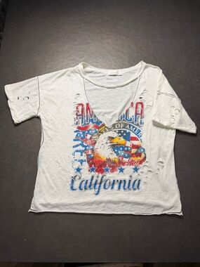 Oober Swank Distressed America Eagle Women's Graphic Tee White Large USA